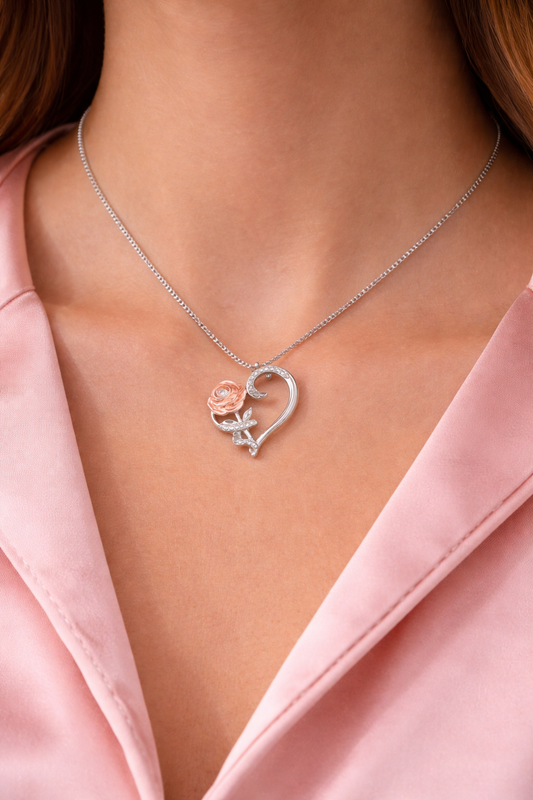 "Vanessa" Rose Heart Necklace